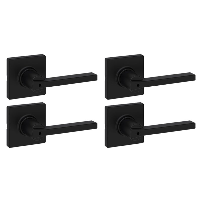Kwikset Casey Interior Privacy Door Handle with Lock 4 Pack  Door Lever for Bathroom and Bedroom  Matte Black Reversible Keyless Turn Lock  with Microban Protection - Image 1